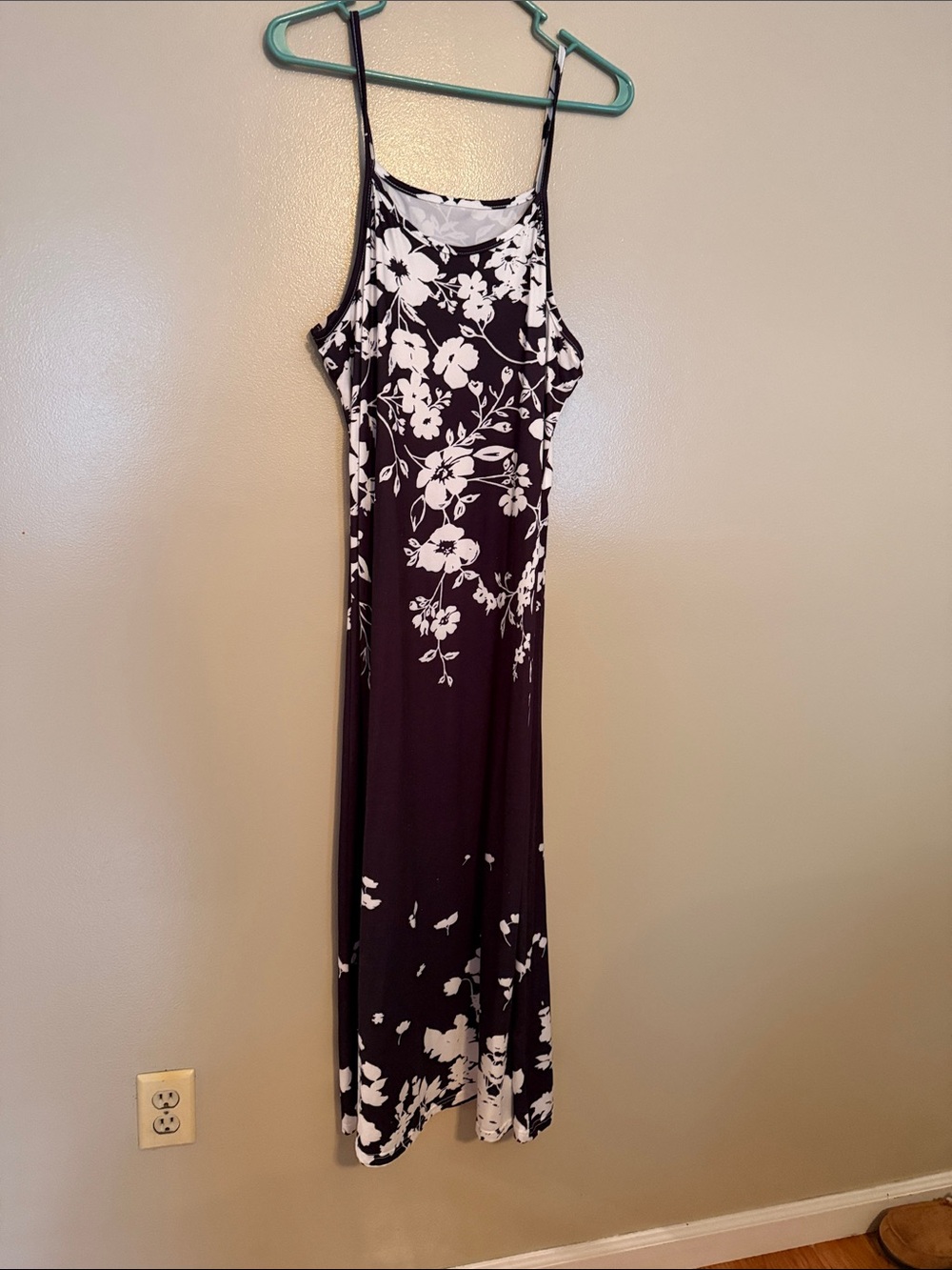 Black & White Floral Slip Dress with Spaghetti Straps